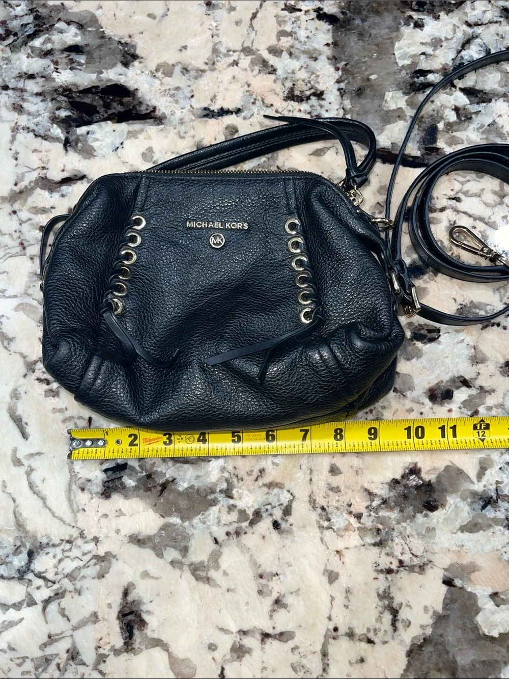 MICHAEL Michael Kors Black Leather Satchel with Gold Eyelet Accents